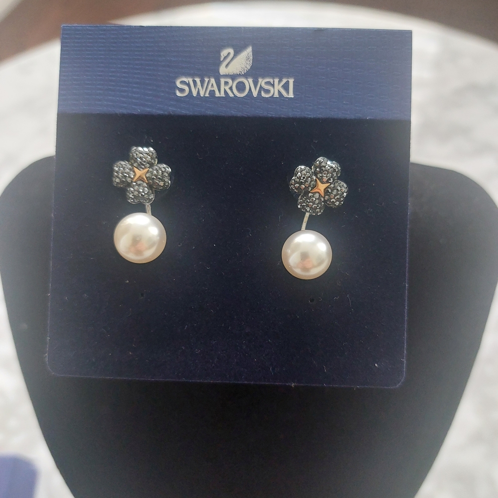 Swarovski Silver and White Floral Pearl Earrings
